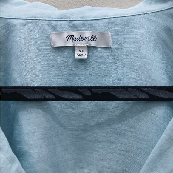 Madewell Blue Long Sleeve Button Front Cropped Shirt Top Casual Size XL Ramie - Picture 3 of 5